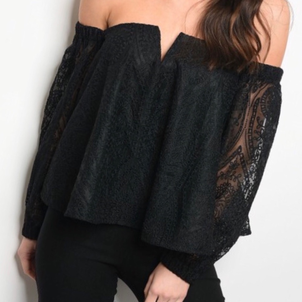 Black lace off the shoulder top